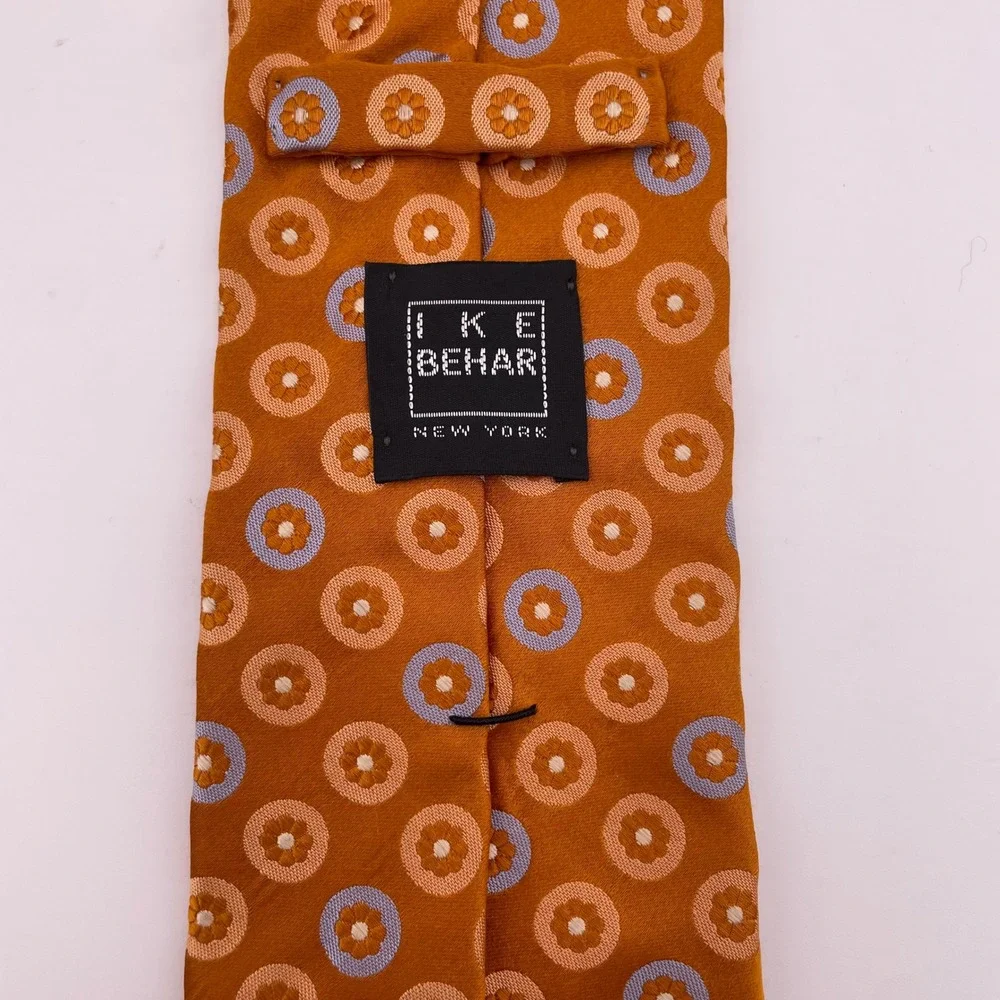 IKE BEHAR NEW YORK Mens Silk‎ Geometric Pattern Necktie Orange-Brown Blue Tan